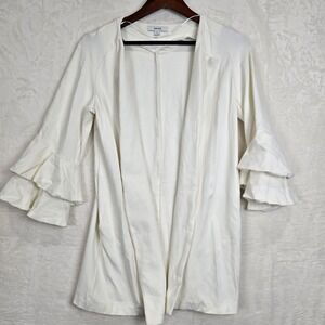 Kensie Womens Cream White Open Front Ruffle Sleeve Longline Blazer Jacket Size M